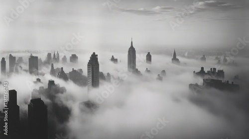 Obraz na płótnie City Skyline Emerging From Fog Monochrome Urban Landscape Scene w salonie