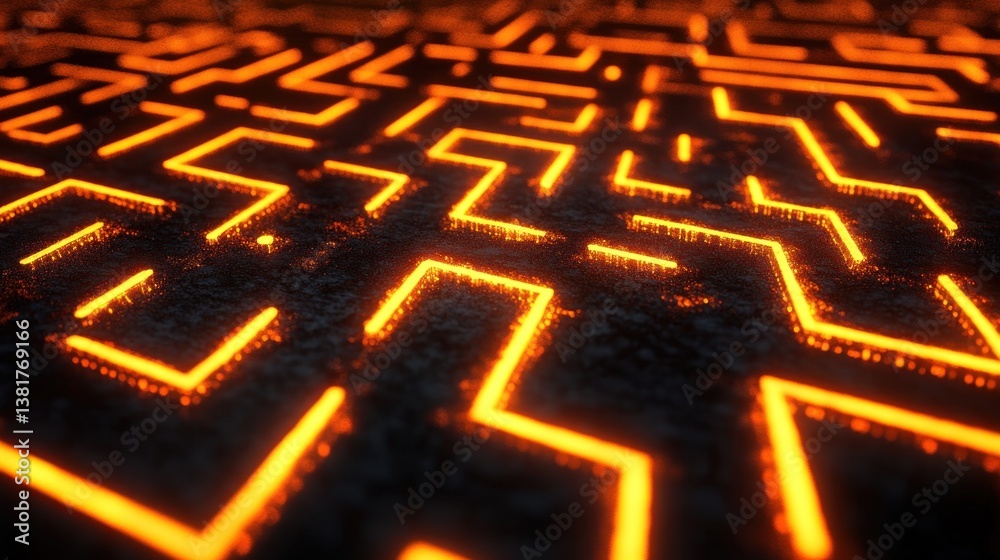 Glowing Maze Lines on Dark Surface Abstract Concept Background
