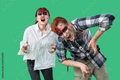 Scary zombies on green back...