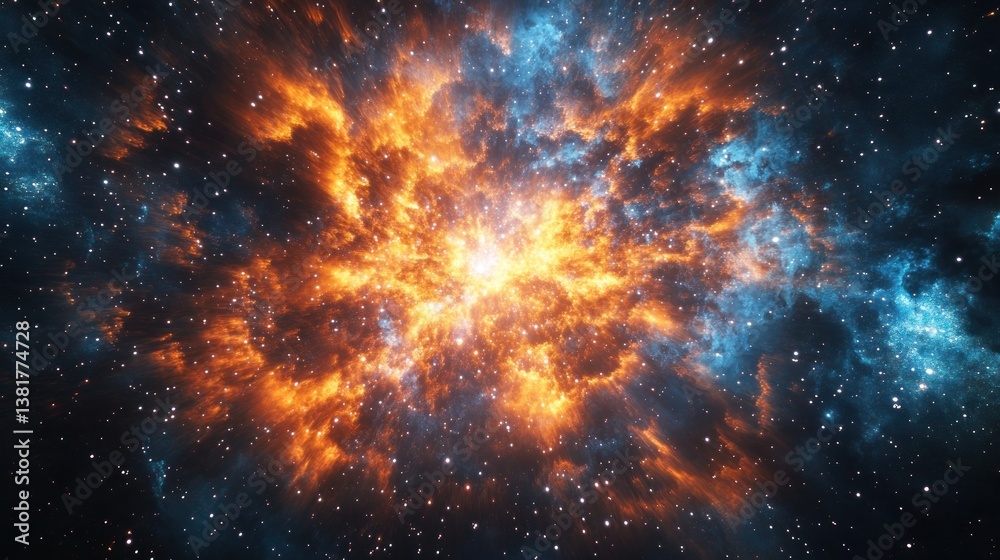 Exploring a Nebula Deep Space with Fiery Orange and Blue Hues