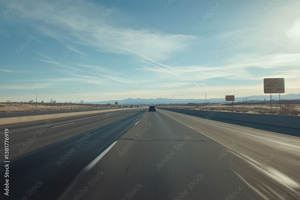 Fototapeta premium Point-of-view from driving car on highway capturing motion. AI generated illustration.