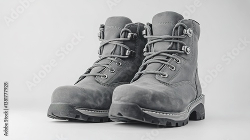 Exploring trails with gray hiking boots outdoors product showcase urban environment close-up comfort and durability
