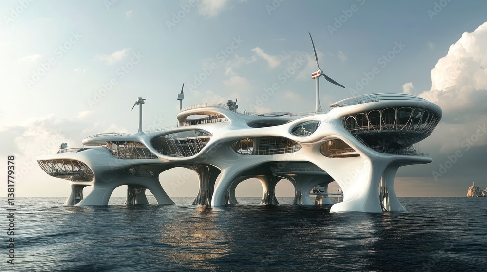 Futuristic Offshore Structure with Wind Turbines in the Open Ocean