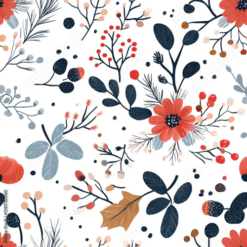 Seamless pattern tile. Winter florals