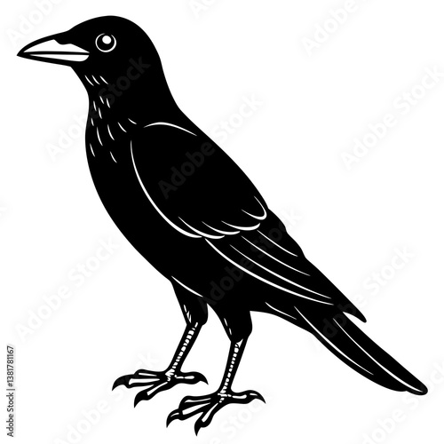 Black crow silhouette perched on a branch in a wintery nature scene