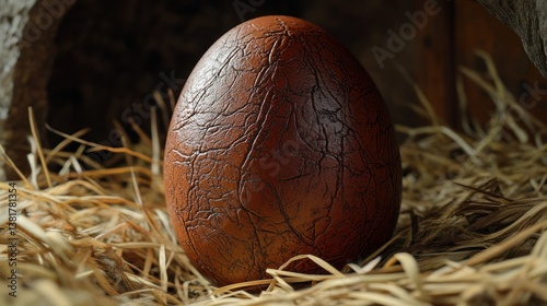 Obraz na płótnie Textured Brown Egg Resting on Straw Nest a Rustic Display w salonie