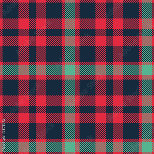 Bright Red Radish Tartan patterns fabric texture. Elegant Dusky Nato Blue Seamless Tartan