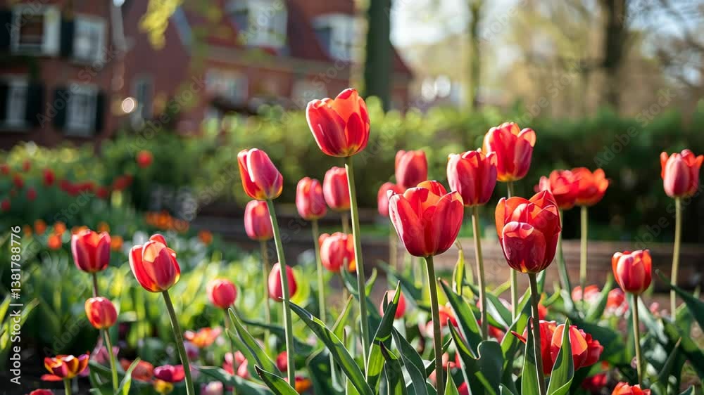 A breathtaking landscape adorned with vibrant and colorful tulips. Ai Generated.