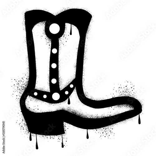 Cowboy boots with black spray paint graffiti