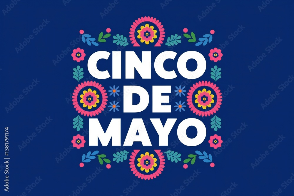 Fototapeta premium Vibrant Cinco De Mayo Design with Floral Festive Decorations and Bold Typography