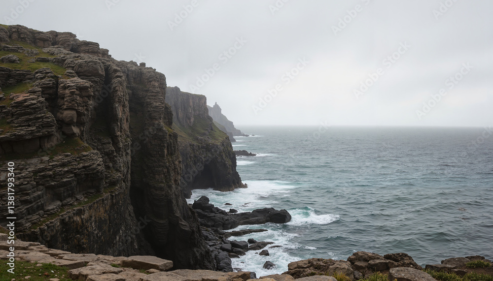 Dramatic coastal cliffs overlooking a turbulent sea Dramatic coastal cliffs overlooking a turbulent sea
