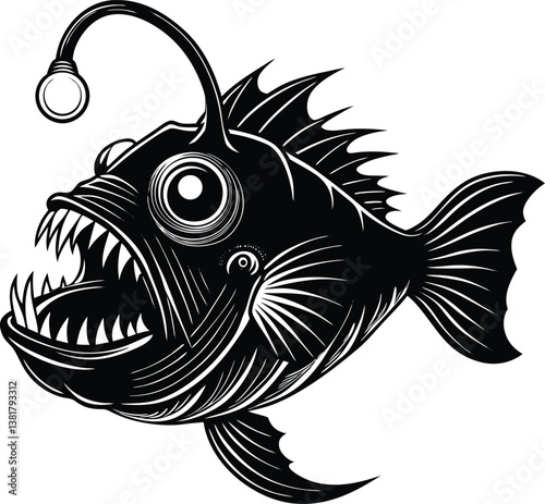 Scary Anglerfish Coloring Page – Deep Sea Predator Printable Ocean Art