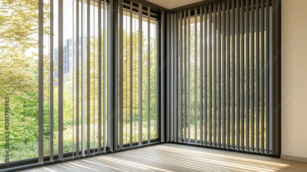Windows with vertical blinds close-up