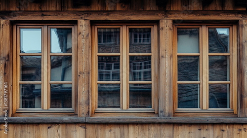 Windows with wooden brise close-up