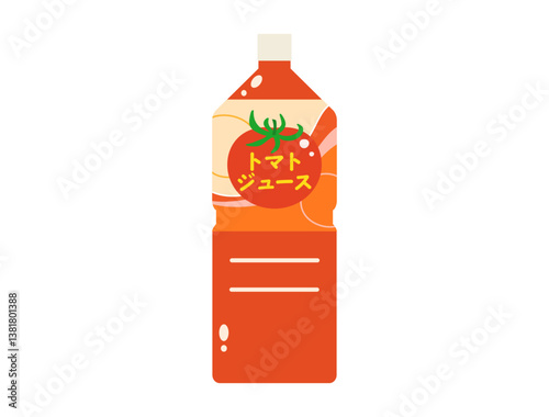 ペットボトル入りのトマトジュースのイラスト　カタカナバージョン