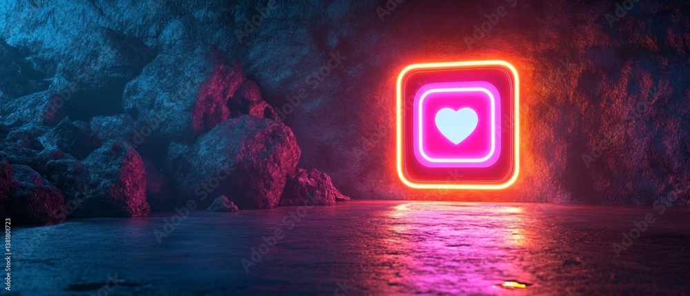 Glowing Instagram Neon Sign in Dark Background