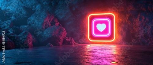 Obraz na płótnie Glowing Instagram Neon Sign in Dark Background w salonie