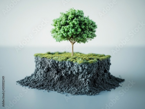 carbon credit concept to reduce carbon emissions, net zero greenhouse gas emissions target isolated on clean white background, plants and urban areas on lush green land