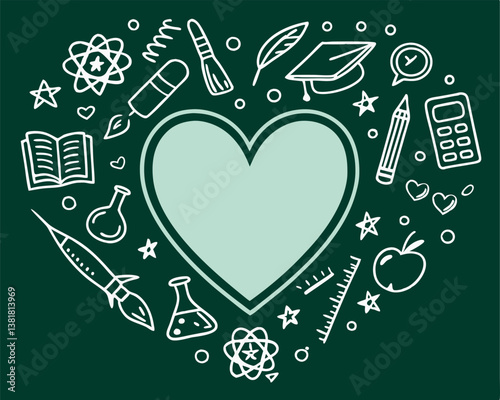 Love of Learning: Heart Surrounded by Education and Science Doodles.