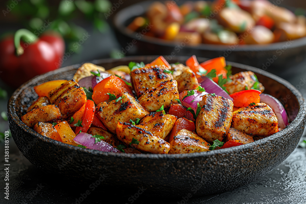 A sizzling fajita skillet with peppers and onions, served with warm tortillas. Concept of interactive dining and Tex-Mex flair.