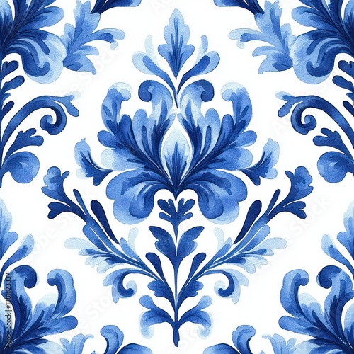 Baroque Floral Watercolor Pattern for Tile and Textile Design
