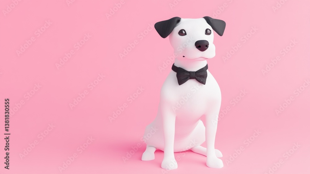 Fototapeta premium Charming Dog Wearing a Bow Tie Against a Pink Background