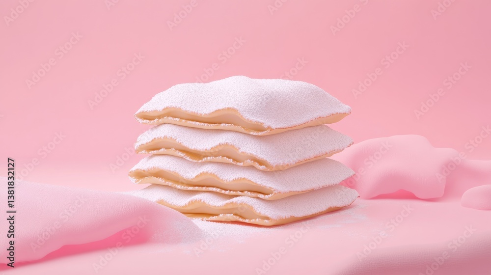 Delicate Pastel Pink Layers A Stack of Powdered Pastry Sheets on a Soft Background Delicate Pastel Pink Layers A Stack of Powdered Pastry Sheets on a Soft Background