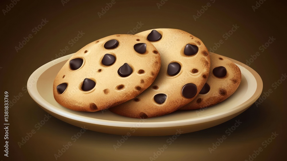 Fototapeta premium Delicious Chocolate Chip Cookies on a Plate Tempting Dessert Baked Treats Sweet Snack Food