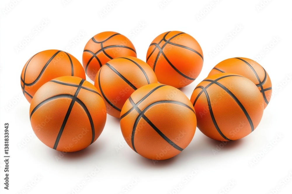 Fototapeta premium A flock of basketballs isolated on a white background, showcasing vibrant orange color and textured surface, ideal for sports, fitness, and athletic themes.