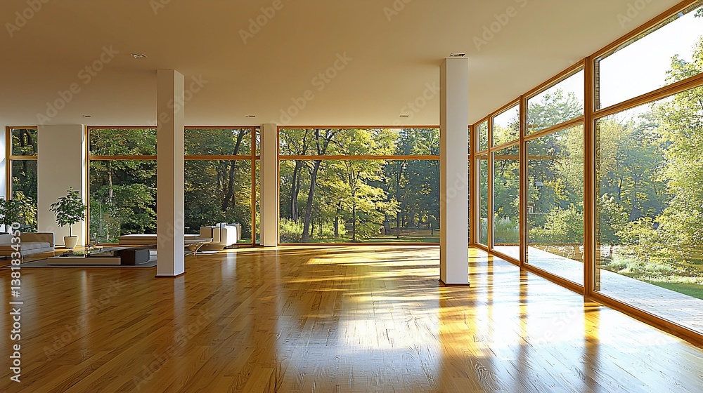 Fototapeta premium Spacious Modern Living Room with Natural Light and Scenic View