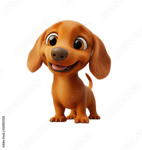 Transparent background image isolate into png . Adorable Brown Cartoon Dachshund Puppy on Transparent Background