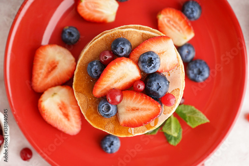 Plate with tasty pancakes, ...