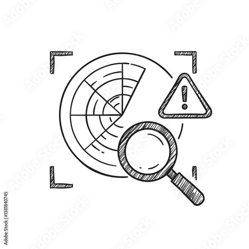 Threat Detection - radar system analyzing potential risks in sketch style  