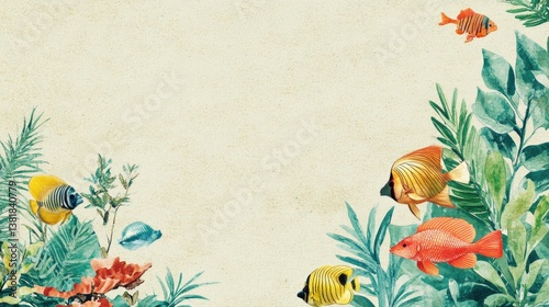 Tropical fish and plants border design