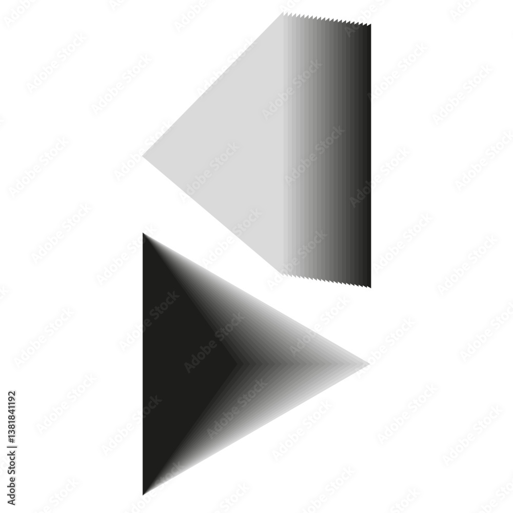 Arrow gradient symbol. Monochrome triangle shape. Directional vector form. Shaded abstract element.