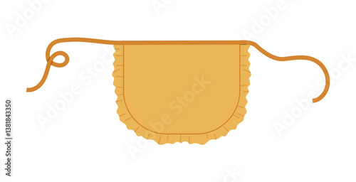 Maid Apron with Ruffles Scalloped technical fashion illustration. Flirty Retro uniform ochre cartoon Flat sketch outline apparel template front view. Women, men unisex CAD isolated on white background