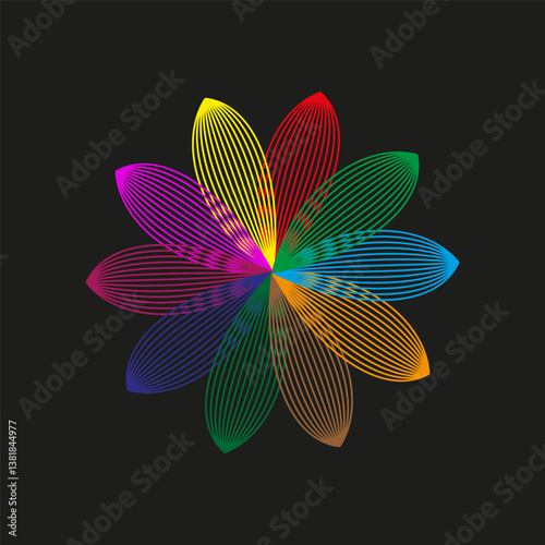 Obraz na płótnie Rainbow petal flower. Color spectrum vector. Gradient abstract blossom. Bright layered shape. w salonie