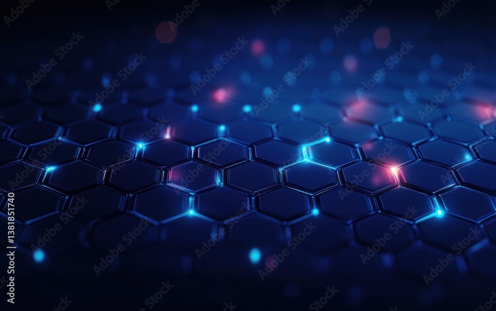 Obraz premium Futuristic Hexagonal Grid Pattern Digital Art of Molecular Structures Innovation Technology