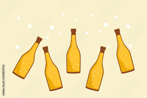 Alcoholic Drinks Vector Illustration Set, Beer Glass with Foam, Craft Beer, Brewery, Celebration, Party, Happy. Collection of Different Types of Beer Glasses, Separated for Graphic Background Design.