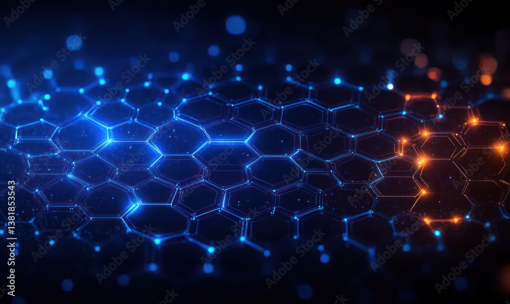 Fototapeta premium Futuristic Molecular Structure and Chemical Elements with Glowing Hexagonal Grid in Digital Science