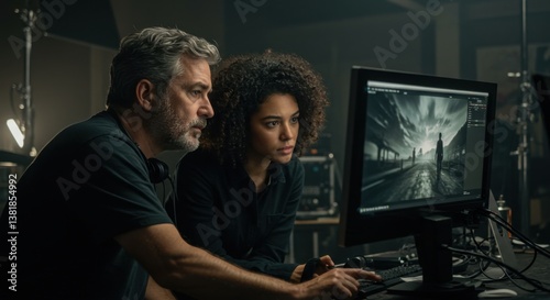 Film Director Reviewing Scenes with Cinematographer