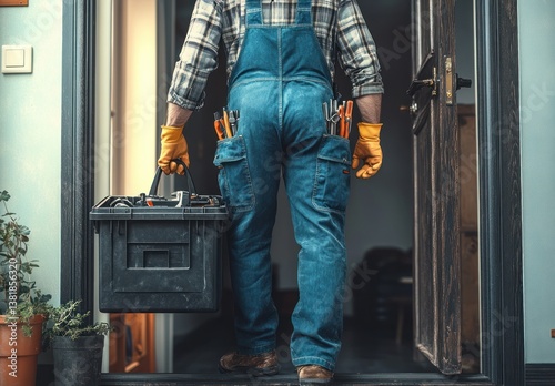 Obraz na płótnie Handyman Service Entering Apartment for Repair and Maintenance w salonie