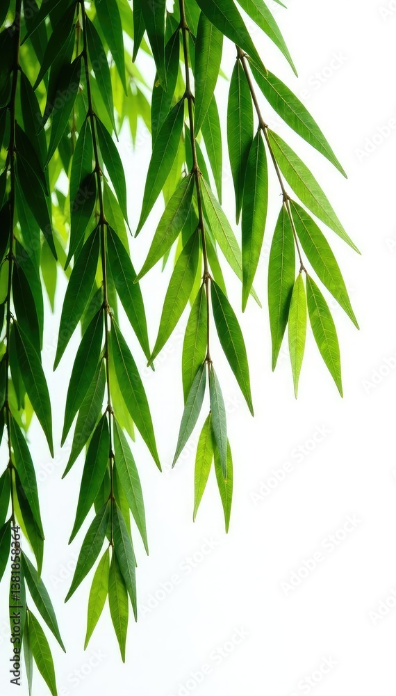 Fototapeta premium Long willow branches on a stark white background, rustic, flowing