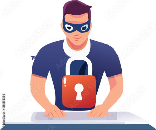 Hacker attack. Security breach, system hacked, internet cyber attack alert with red broken padlock, cybersecurity. in cyberpunk style inside server room, vibrant colors, purple and blue tones, data.