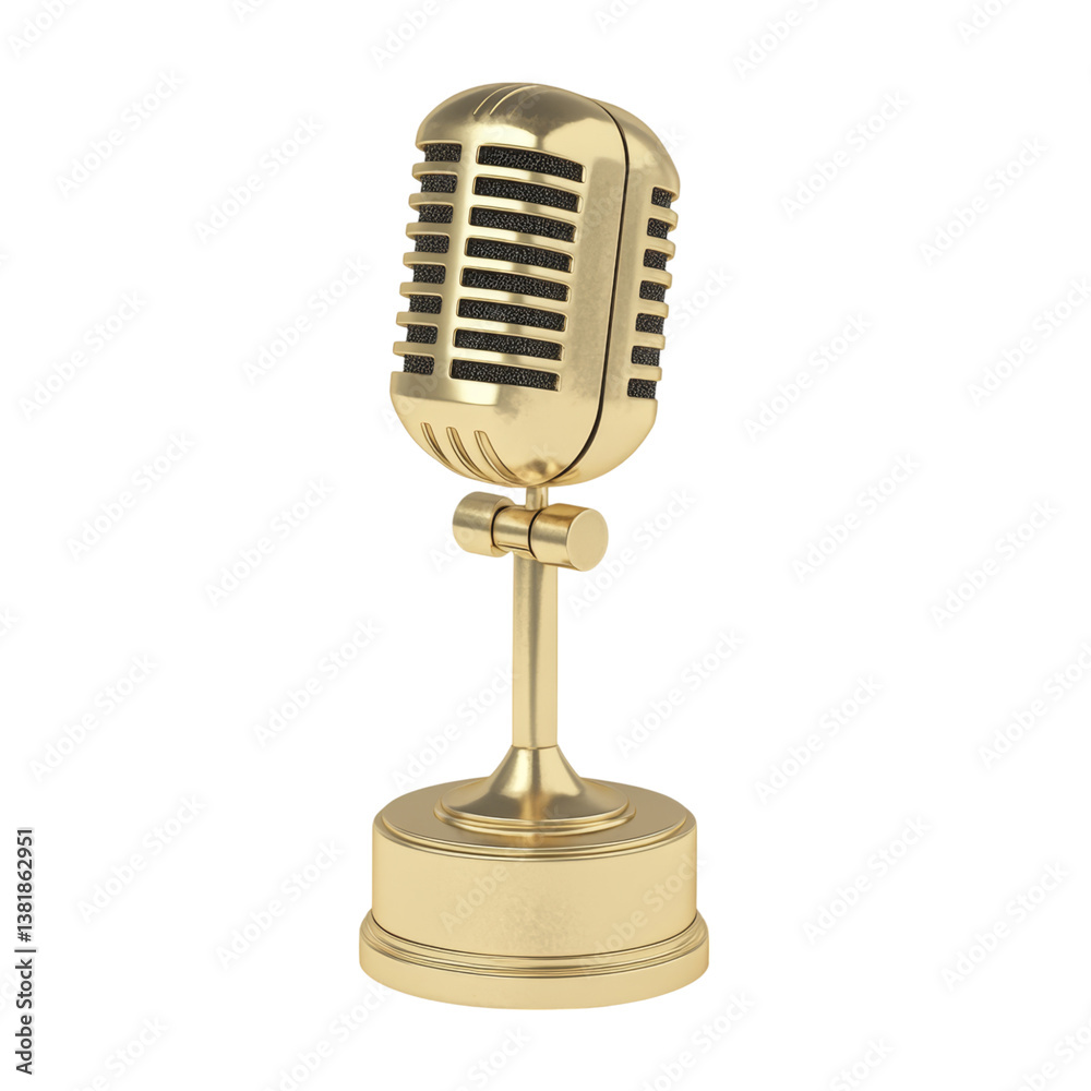 Fototapeta premium Vintage Gold Microphone on Stand in Studio Setting