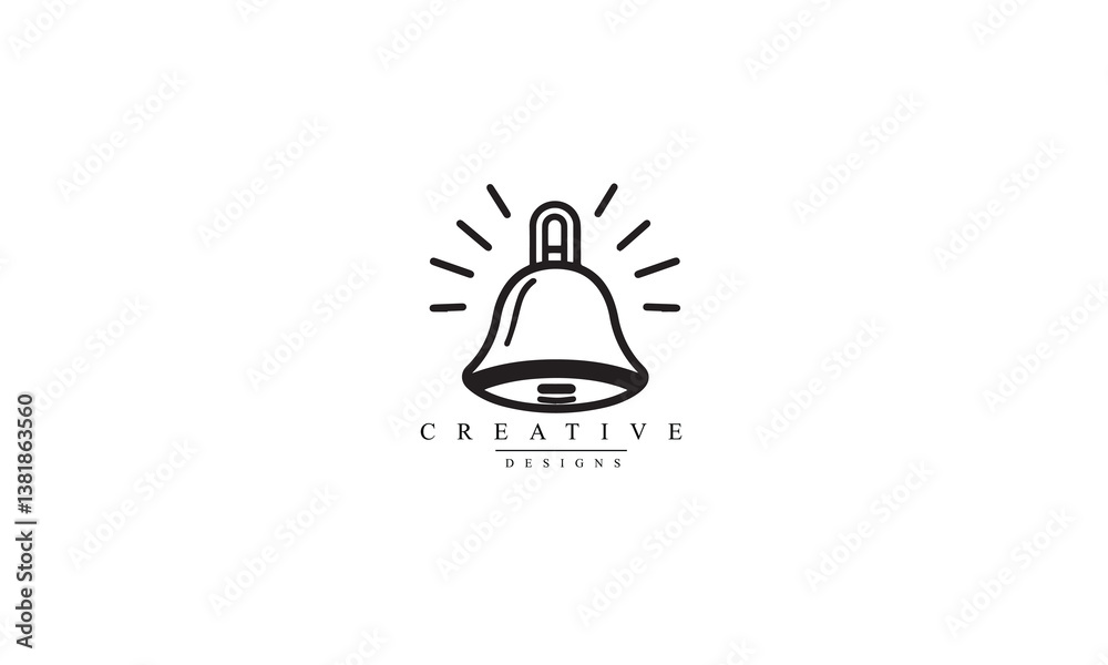 Fototapeta premium Alert notification line black icon. reminder bell white background 