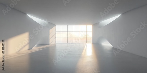 Minimalist Office Interior with Large Window and Soft Light
