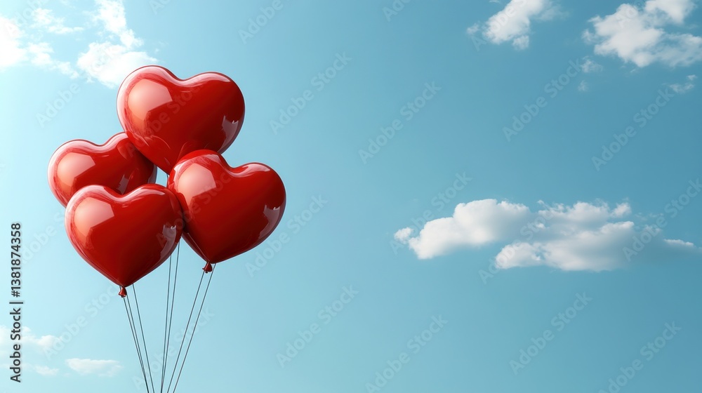 Heart-shaped balloons in a sky background Heart-shaped balloons in a sky background