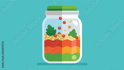 A beautiful salad jar filled with layers of quinoa chickpeas and colorful bell peppers perfect for an onthego healthy snack.. Vector illustration