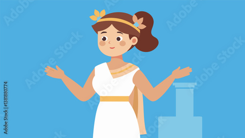 A girl donning Ancient Greek clothing discussing the customs and beliefs of this influential civilization.. Vector illustration